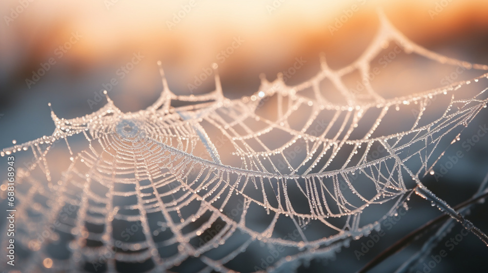 Wall mural spider web with dew drops