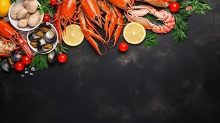 A view from the top of a delicious seafood arrangement.