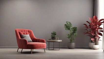modern living room with red armchair