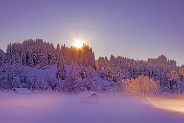 Foto op Canvas Winter - Allgäu - Sonnenuntergang - Wald - Stadel - Schnee - Oberstdorf © Dozey