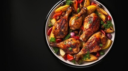 In a bowl, combine vegetables and chicken drumsticks.