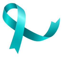 Teal Awareness ribbon. Awareness for cervical cancer, Ovarian Cancer, Polycystic Ovary Syndrome, Post Traumatic Stress Disorder, Obsessive Compulsive Disorder. PNG file on transparent background,