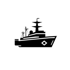 silhouette of a ship, icon, black and white, transparent