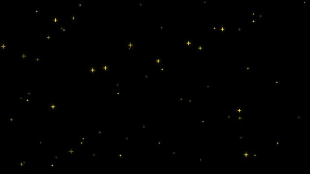 Shimmering Gold Stars Animation on Black Screen. Animation of Shiny Gold Sparkles with Chroma Key. Magical Twinkles 4K Animation. Gold Particles Animation.
