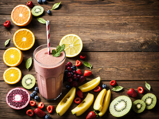 Fototapeta na wymiar Varied fruit smoothie, healthy for our organism, full of vitamins.