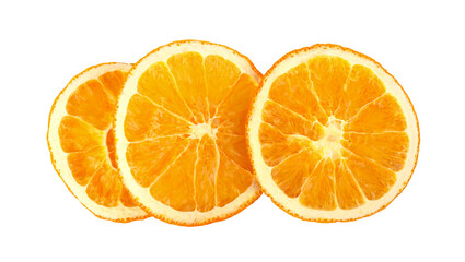 Dried slice of orange fruit isolated on a white background, top view.