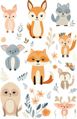 set of charming vector illustrations featuring whimsical animals in playful poses and adorable scenarios, perfect for children's books or cheerful design projects