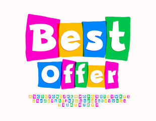 Vector creative promo Best Offer. Watercolor block Font. Unique set of Alphabet Letters and Numbers