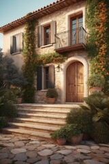 Naklejka premium Facade of private house in traditional Mediterranean style.