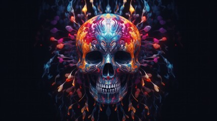Psychedelic Human Skull Generated by Acid-Inspired AI Abstract Render