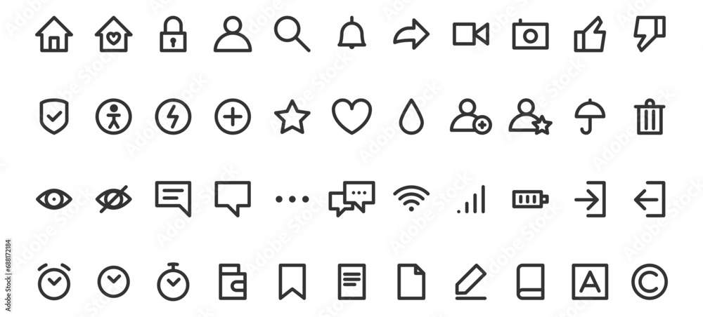 Poster set network vector icon for app or web site. internet media symbol collection.