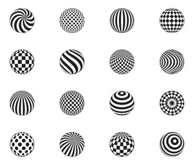 Abstract balls with patterns, 3D globes design concept collection black and white color for logos.
