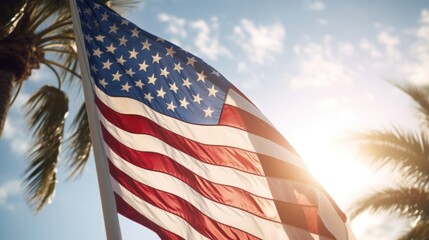 Palm Leaves and Sky Serve as Backdrop for American Flag Display