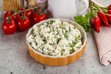 Curd cheese with green herbs