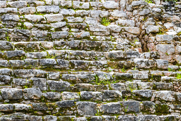 Coba Maya Ruins ancient buildings pyramids in tropical jungle Mexico.