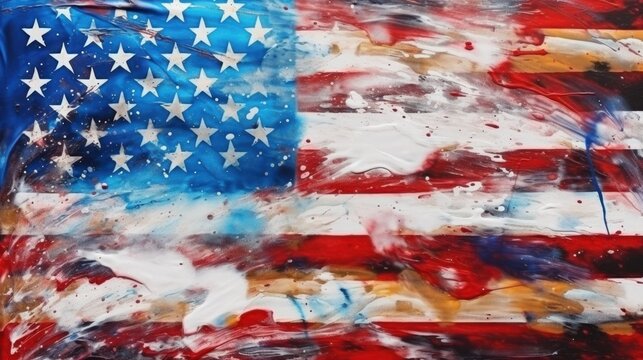 Patriotic American Flag Oil Painting with Abstract Texture Background