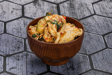 Thai red spicy curry with chicken