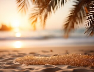 sand on a beach with palm trees as background background,