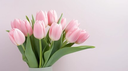 stunning springtime composition with a light pink tulip bouquet, capturing the essence of elegance and the beauty of nature. Perfect for greeting cards and seasonal celebrations.