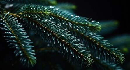 Fototapeta na wymiar swiss fir christmas tree isolated on dark background christmas tree