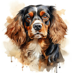 Naklejka premium watercolor Cavalier King Charles Spaniel clipart, Generative Ai