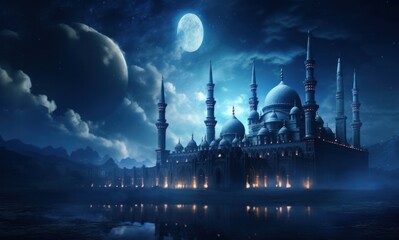 the mosque at night, - obrazy, fototapety, plakaty