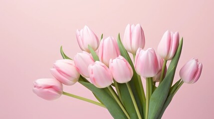 stunning springtime composition with a light pink tulip bouquet, capturing the essence of elegance and the beauty of nature. Perfect for greeting cards and seasonal celebrations.