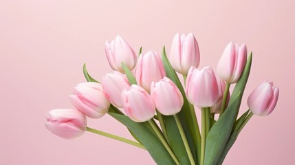 Fototapeta premium stunning springtime composition with a light pink tulip bouquet, capturing the essence of elegance and the beauty of nature. Perfect for greeting cards and seasonal celebrations.