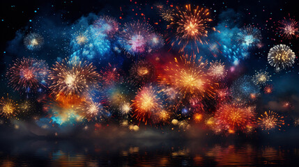 Obraz na płótnie Canvas Monochromatic Fireworks Brightening the Night Sky: A Luminous Spectacle of Celebration