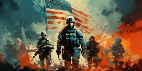 Painting of an American soldiers with american flag