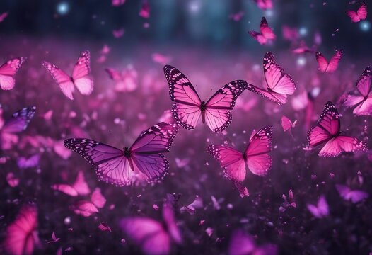 Dreamscape image with thousands of pink and purple butterflies