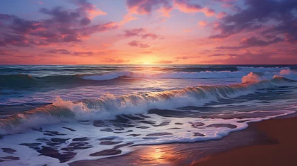 Foto op Canvas Peaceful Monochromatic Beach at Sunrise: A Serene and Impressive Seascape © Linus