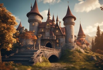 3d illustration fairy tale castle building