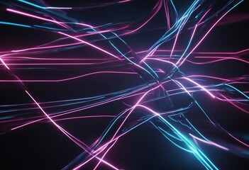 3d render Abstract neon wallpaper Glowing lines over black background Light drawing trajectory