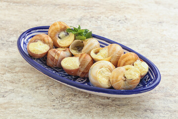 Delicous baked snail with butter - Escargot