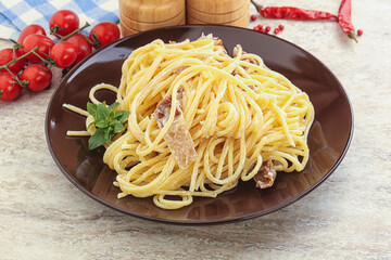 Spaghetti carbonara pasta with bacon