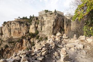 Stacked rocks on the mountain Ronda city