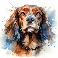 Naklejka premium watercolor Cavalier King Charles Spaniel clipart, Generative Ai