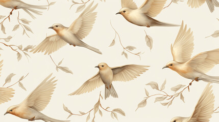 Obraz premium Creamy Birds Seamless Pattern - Digital Illustration With High Quality Pixels Can Be Used For Print On Demand 