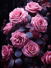 vintage pink roses in the dark,