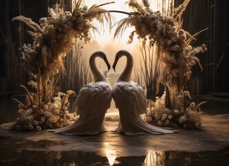 wedding etiquette swans with ceremony arch,