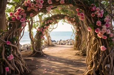 Fototapeta premium wedding party walkway by the sea,