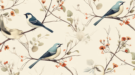 Creamy Birds Seamless Pattern - Digital Illustration With High Quality Pixels Can Be Used For Print On Demand 