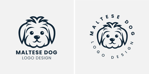 Beautiful cute Maltese dog logo, Maltese, Silhouettes Dog Face SVG, black and white Maltese vector - obrazy, fototapety, plakaty