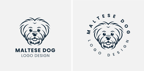 Beautiful cute Maltese dog logo, Maltese, Silhouettes Dog Face SVG, black and white Maltese vector - obrazy, fototapety, plakaty