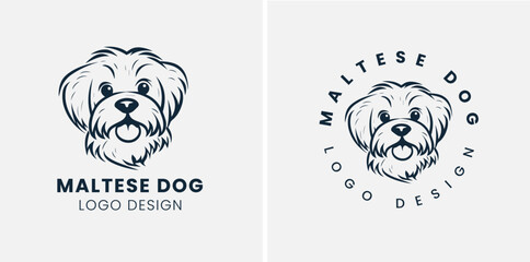 Beautiful cute Maltese dog logo, Maltese, Silhouettes Dog Face SVG, black and white Maltese vector