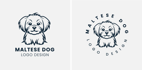 Beautiful cute Maltese dog logo, Maltese, Silhouettes Dog Face SVG, black and white Maltese vector