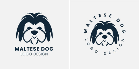 Beautiful cute Maltese dog logo, Maltese, Silhouettes Dog Face SVG, black and white Maltese vector