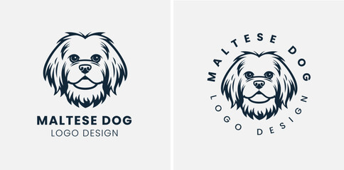 Beautiful cute Maltese dog logo, Maltese, Silhouettes Dog Face SVG, black and white Maltese vector