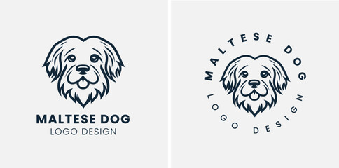 Beautiful cute Maltese dog logo, Maltese, Silhouettes Dog Face SVG, black and white Maltese vector